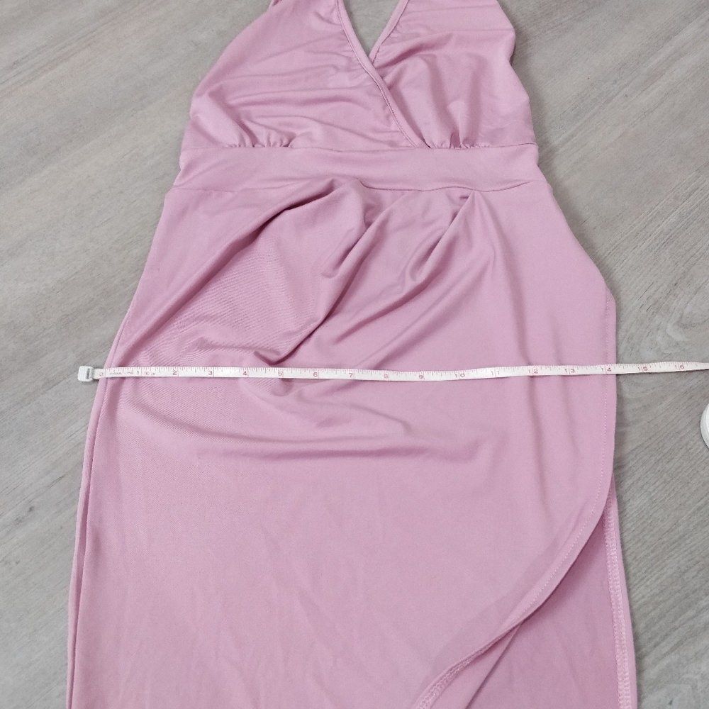 NWOT high slit faux wrap midi halter dress - Picture 6 of 12